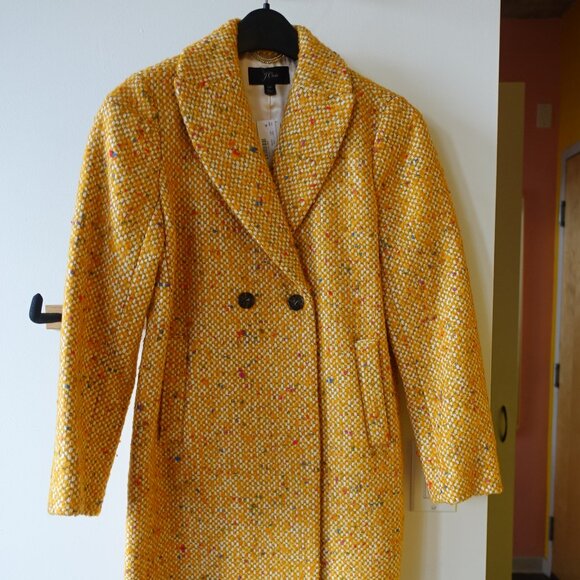J.Crew Daphne yellow tweed coat Petite 0 0P - Picture 8 of 16